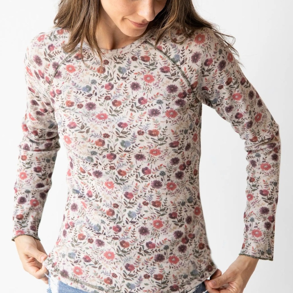 Natural Life | Beige Floral Thermal Long Sleeve Top | Medium